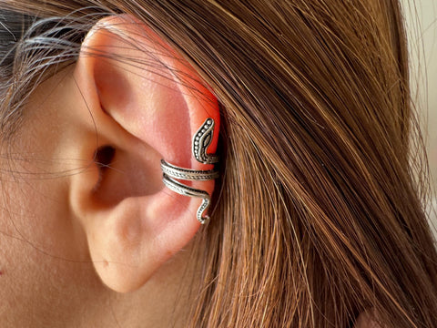 SET OF 4 cuff earrings snake, pomegranate Sterling silver 925 for non pierced ears