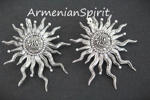 Silver sun Earrings English lock with long rays black silver 925