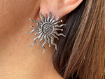 Silver sun Earrings English lock with long rays black silver 925