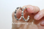 Vintage inspired small hoop earrings stud SILVER 925