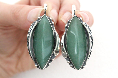 Real jade green Earrings Silver 925 nephrite gemstone