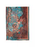 indian style duppata scarf with turquoise and brown patterns on a white background