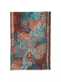 Brown and turquoise boho woolen shawl with Indian traditional paisley pattern on a white background
