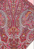 Red and white paisley patterned merino wool shawl in Slavic style