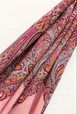Pink woolen shawl with Indian paisley pattern on a white background