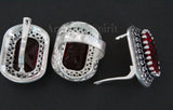 Earrings marcasite sterling silver 925 rectangle red lab topaz and white zircons