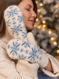Mittens knit natural wool white blue Women XS-L