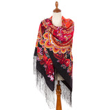 Premium quality Scarf 58'' square 100 % merino wool red flowers big 2137