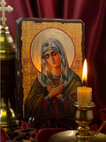 Premium wooden Orthodox icon depicting Our Lady of Tenderness packaged in a durable gift box. This presentation makes it an ideal spiritual gift choice for sacraments like weddings or baptisms.