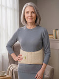 Soft winter kidney warmer wrap for outdoor workers featuring pure, high-density sheep wool insulation that guards the lower back and torso against cold drafts and sudden drops in temperature. Thermal sciatica nerve pain relief belt for everyday wear illustrating how the wide coverage zone delivers uniform pressure across the waistline for immediate joint and muscle strain reduction.
