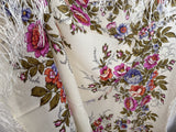 Floral patterned Slavic woolen palatine with colorful flowers on a white background