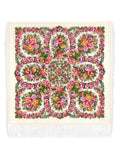 Floral patterned merino wool scarf with a white background