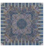Square large woolen shawl with Indian paisley pattern in blue and gray tones.