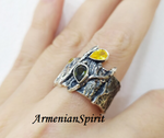 Ring Silver 925 green yellow zircon