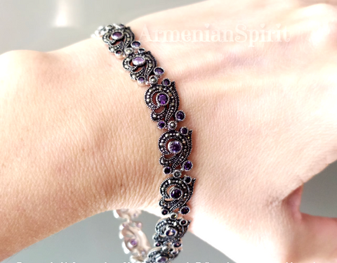 Bracelet Sterling silver 925 Purple gems Armenian Spirit