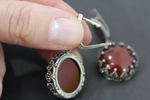 Silver 925 marcasite Earrings Ring carnelian brown