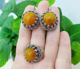 Silver 925 Earrings Ring Yellow agate