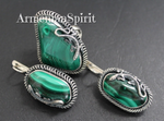 Silver 925 earrings ring lizard malachite