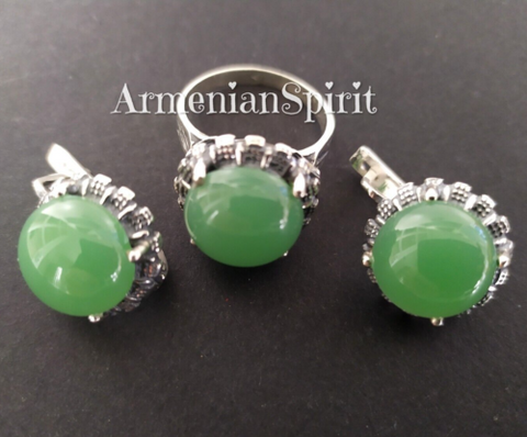 Silver 925 Earrings Ring jewelry jade