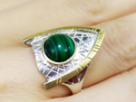 Set Earrings Ring silver 925 malachite