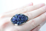 Buy ring with flowers and lapis lazuli gemstone made of silver with 925 stamp