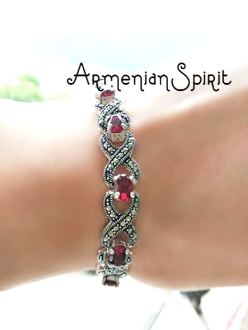 Silver 925 Bracelet red stones Marcasite