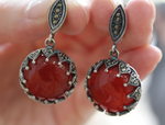 Silver 925 marcasite Earrings Ring carnelian brown