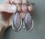 Sterling silver 925 Pink violet rose quartz Earrings Ring