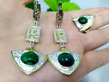 Set Earrings Ring silver 925 malachite