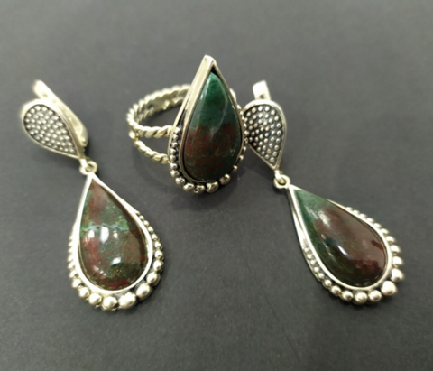 Silver 925 Earrings Ring jewelry agate red green