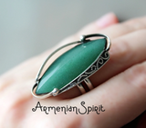 Ring Sterling silver 925 Green jade natural