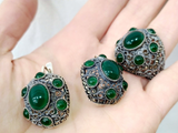 Silver 925 Green quartz Dome ring Earrings