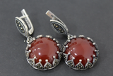 Silver 925 marcasite Earrings Ring carnelian brown