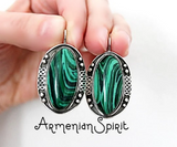 Silver 925 Earrings Green Malachite