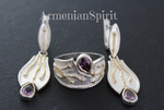 Crafted with high-quality sterling silver 925, this jewelry set combines elements of gold and silver to create a stunning accessory. Adorned with purple zircons and a traditional Armenian herbal ornament, this piece exudes the beauty and spirituality of Armenian culture. Elevate your style with Armenian Spirit.  Get the best jewelry online with our top-rated store! Made with hyppoallergic and irritation-free sterling silver 925. Enjoy discounts, free shipping with tracking and purchase on Etsy and eBay. 