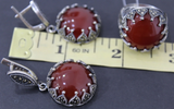 Silver 925 marcasite Earrings Ring carnelian brown