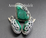 Silver 925 earrings ring lizard malachite