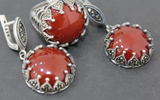 Silver 925 marcasite Earrings Ring carnelian brown