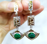 Set Earrings Ring silver 925 malachite