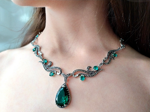 Necklace Sterling silver 925 Green topaz