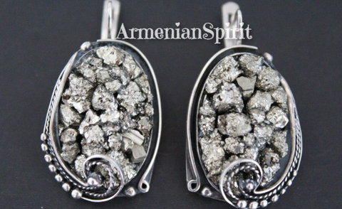 Earrings Silver 925 Pyrite gem