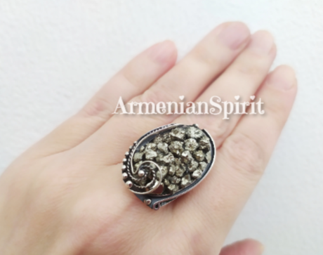 Golden Pyrite Ring sterling silver 925 Armenian Spirit