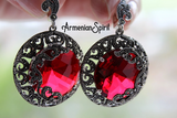 Large earrings Silver 925 red topaz