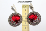 Large earrings Silver 925 red topaz