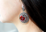 Large earrings Silver 925 red topaz