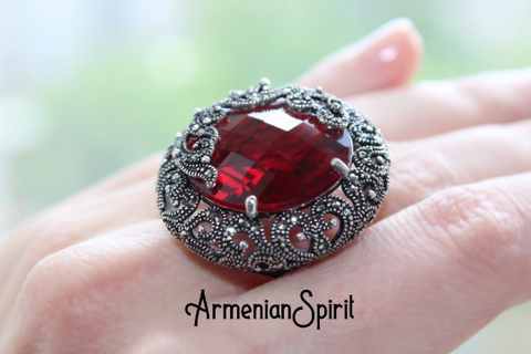 Ring Silver 925 red topaz