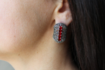 Buy silver earrings with English lock silver marcasite with red gemstones shiny and transparent.