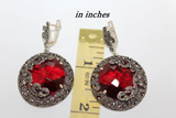 Large earrings Silver 925 red topaz