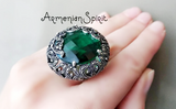 Large ring Silver 925 green topaz