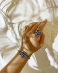 This unique Bracelet Ring is made of 925 silver and features intricate Armenian Spirit designs. With its taraz accents, this jewelry piece adds a touch of elegance to any outfit. Made with expert craftsmanship, this bracelet ring is the perfect addition to any collection.